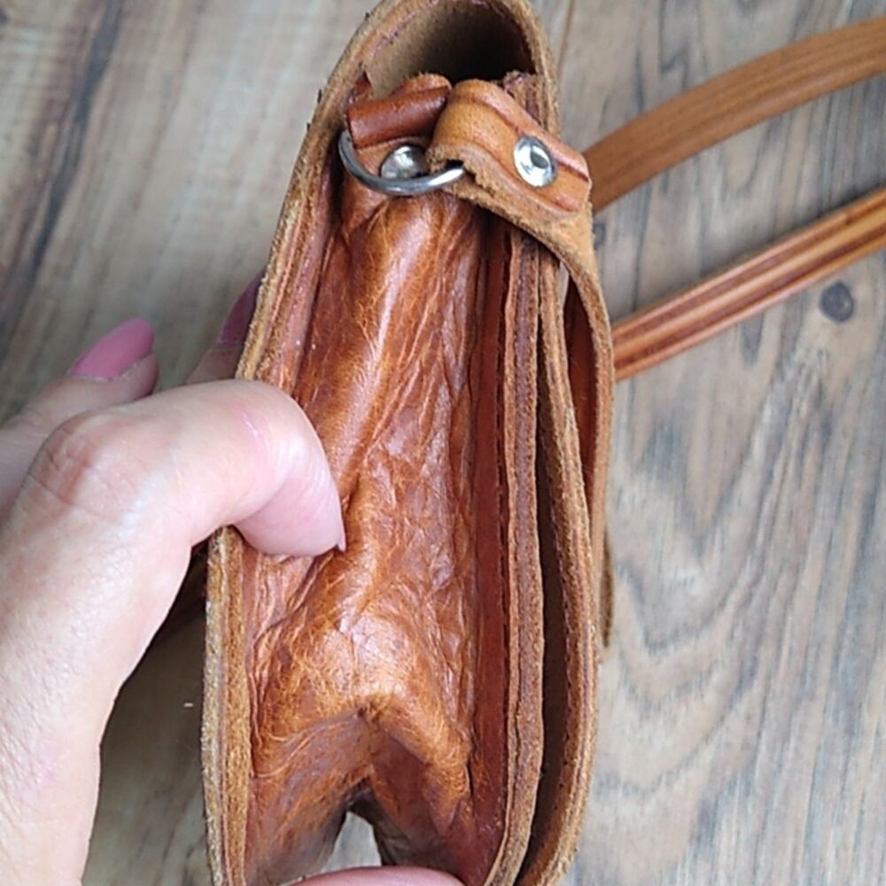 Brown Tooled Leather Boho Mini Satchel Purse - Picture 11 of 11